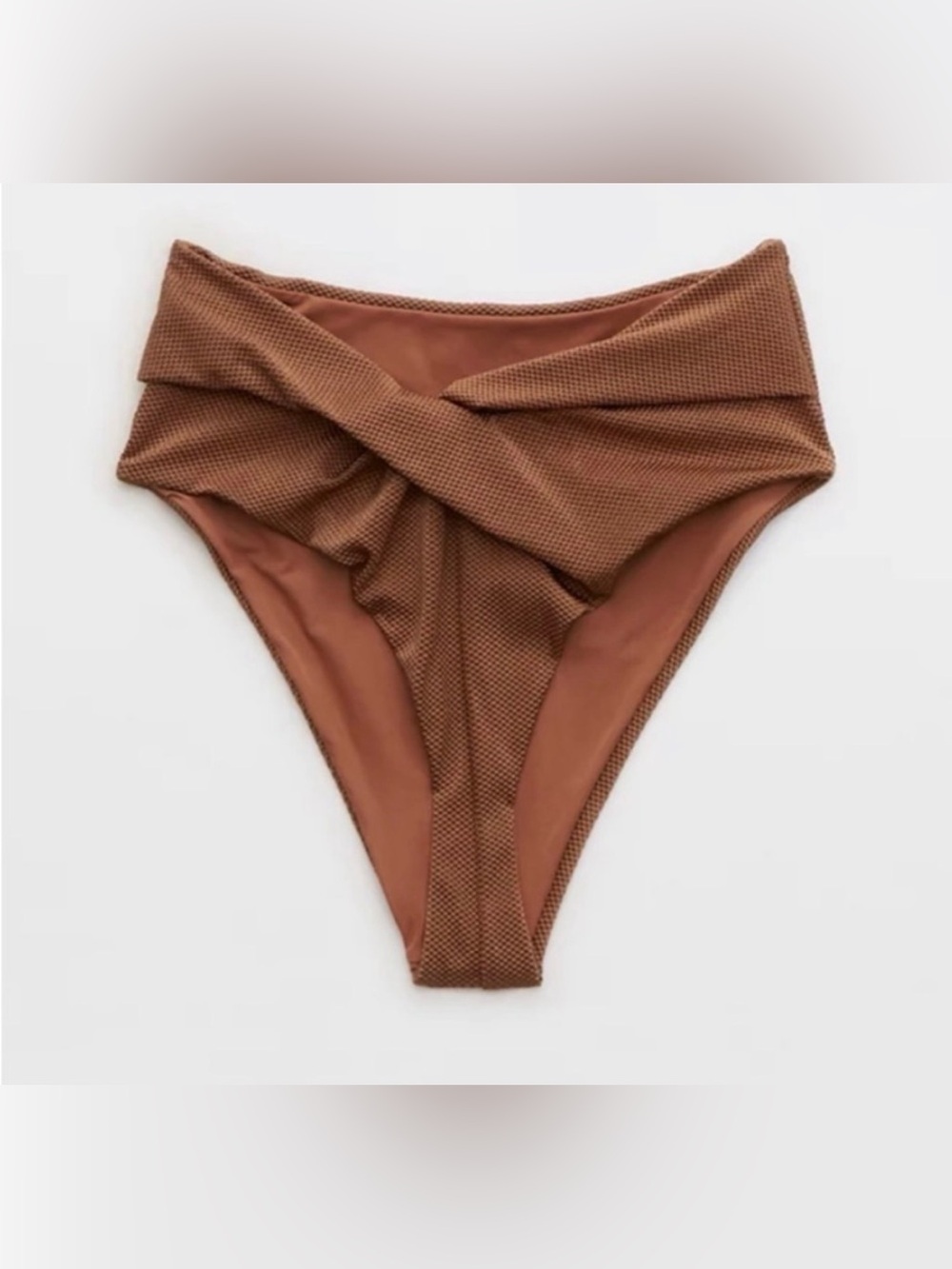 AERIE crossover PIQUE HIGH WAIST TWIST CHEEKY BIKINI BOTTOMS L